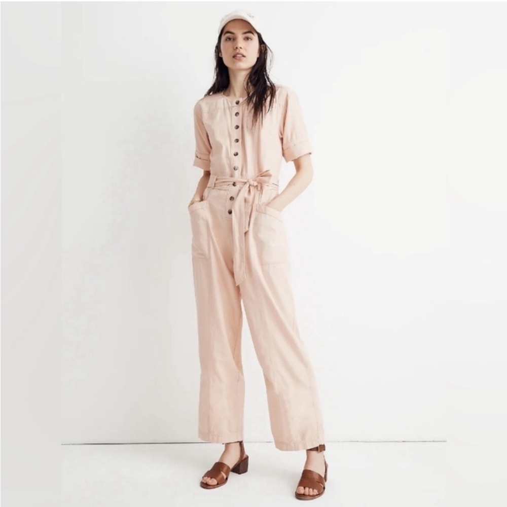Madewell Light Pink Short Sleeve Utility Jumpsuit